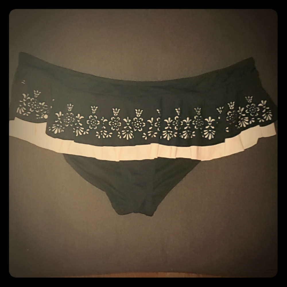 Black/White Laser Cut Ruffle Skirt Bikini Bottoms